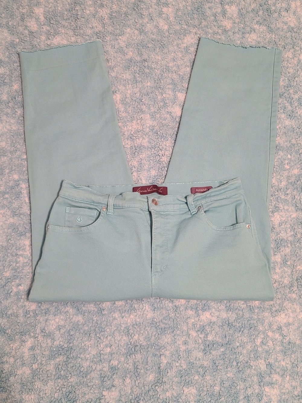 Gloria Vanderbilt Women's Sz 12 "Amanda" Teal Cropped/Cut-off Ankle Jeans, GC